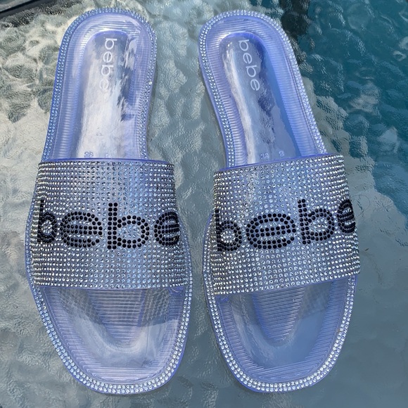 NWOT Bebe bling silver logo clear slide sandals. - Picture 4 of 10
